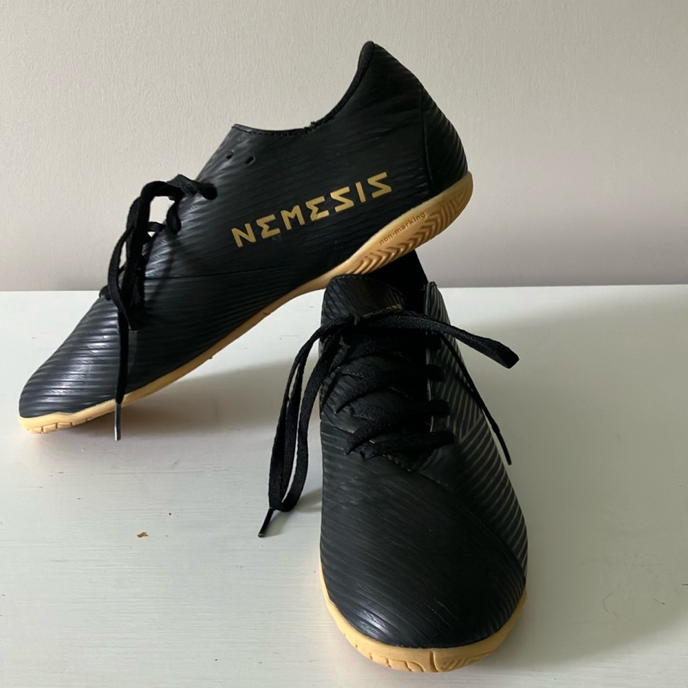 Adidas Nemesis Indoor Black Soccer Shoes.  Size: men’s 9.5 US,